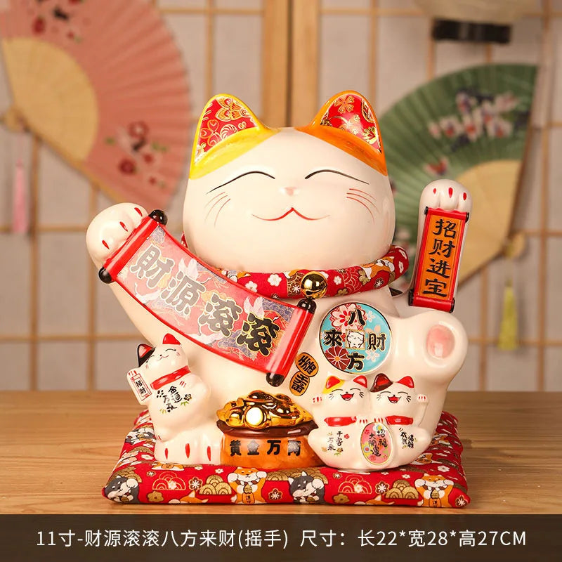 11 Inch Ceramic Beckoning Cat Waving Hand