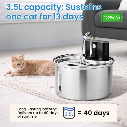 3.5L Stainless Steel Pet Sensor Water Fountain Wireless