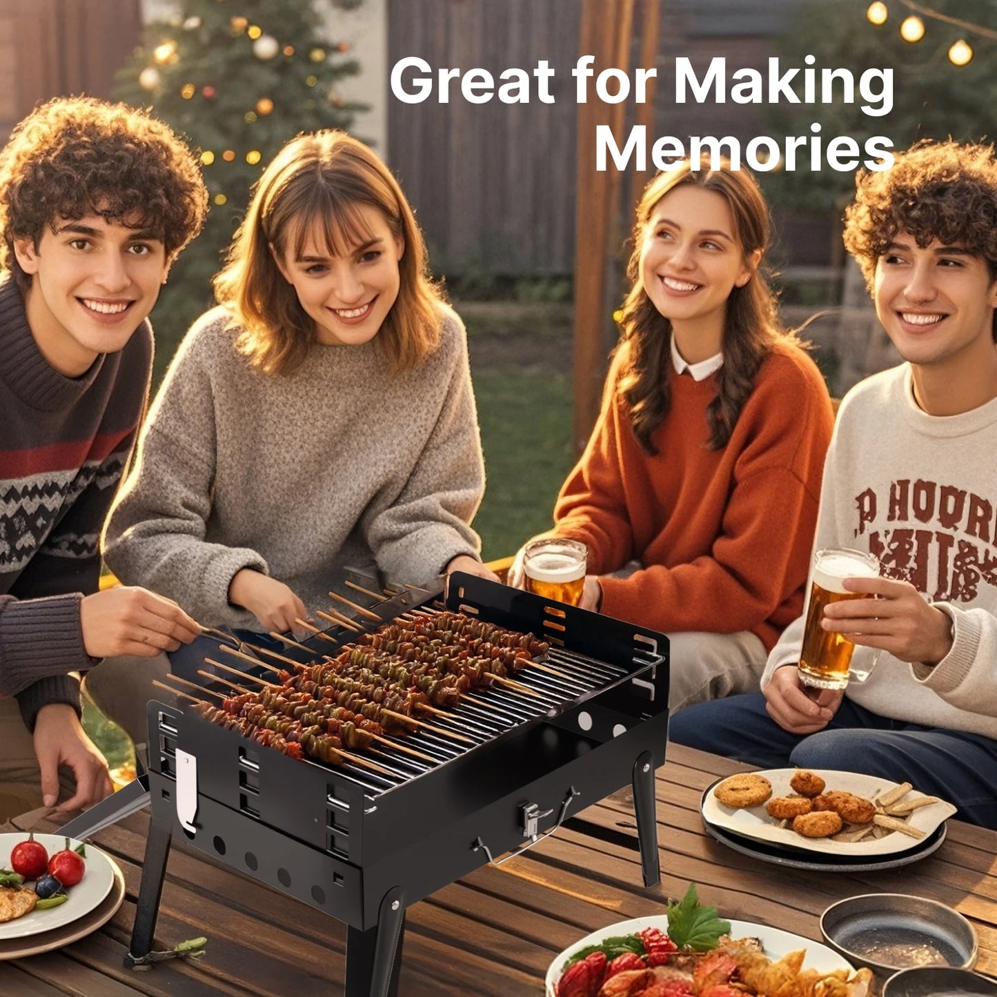 Charcoal Grill, Foldable BBQ Grill with Adjustable Heights,