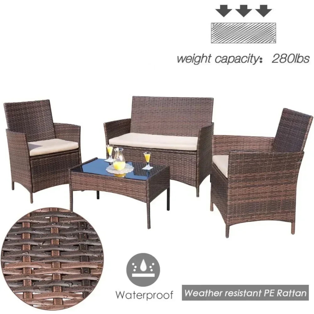 Backyard Porch 4 Pieces Furniture Outdoor Furniture Set