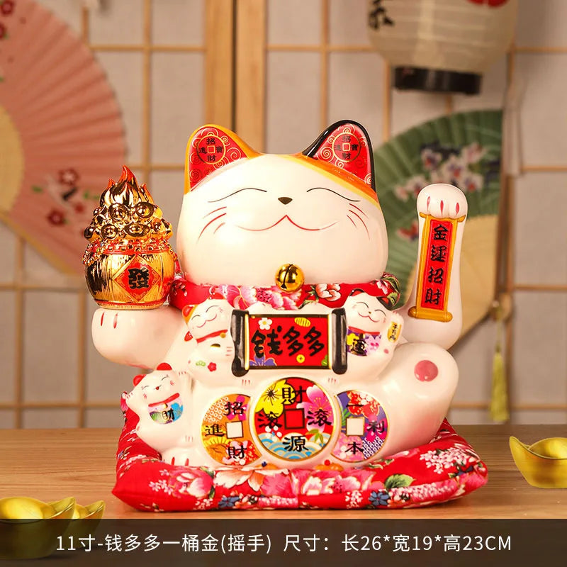 11 Inch Ceramic Beckoning Cat Waving Hand