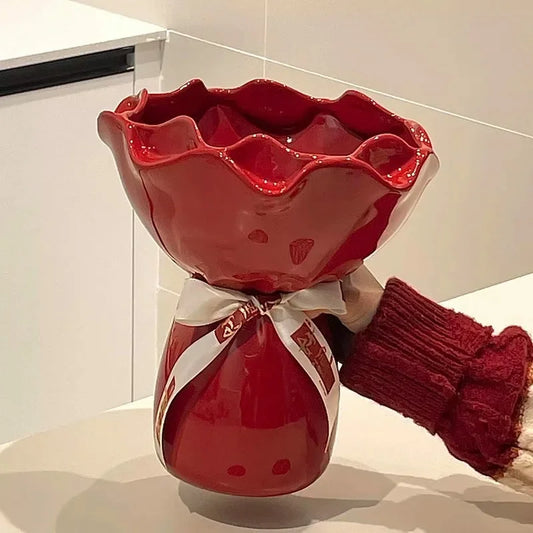 Ceramic Vase Rose Flower Shaped Vase Desk