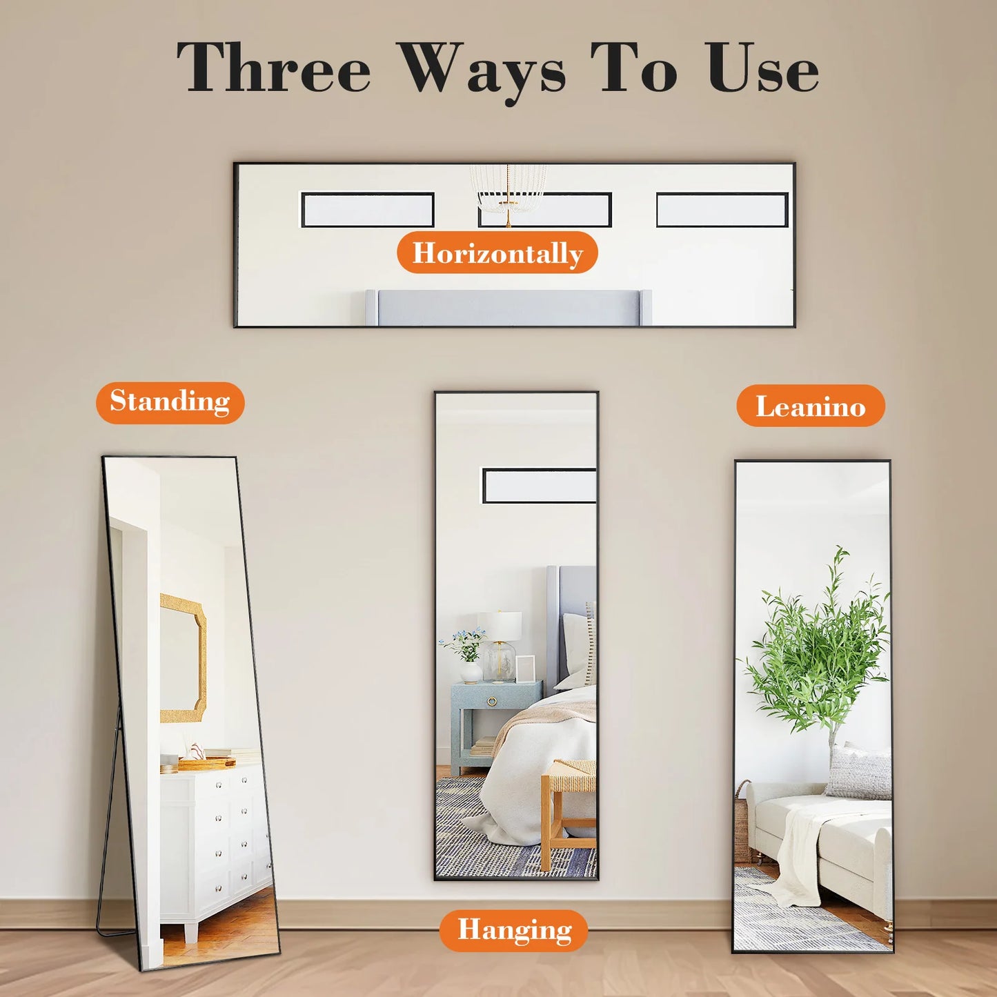 JHK 64"x21" Full Body Wall Mirror Standing Hanging or Leaning.