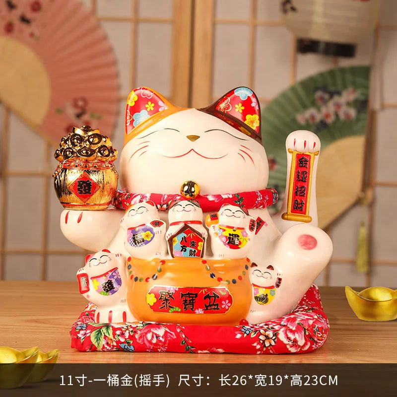 11 Inch Ceramic Beckoning Cat Waving Hand