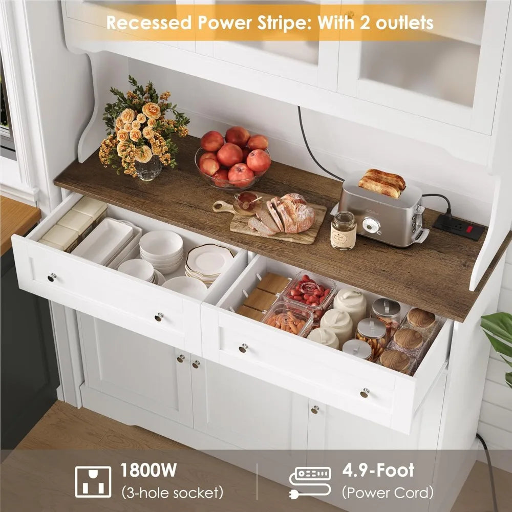 71.9"Kitchen Pantry Cabinet, W/Outlets, Farmhouse Kitchen Pantry