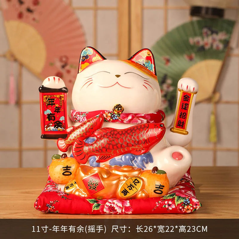 11 Inch Ceramic Beckoning Cat Waving Hand