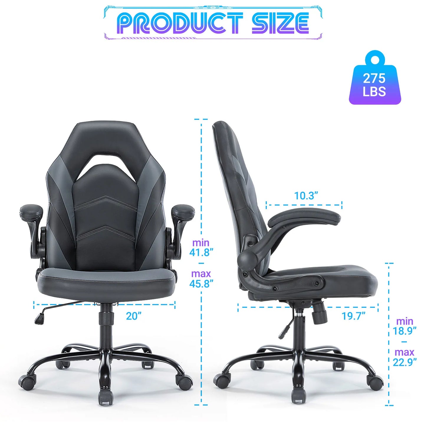 JHK Ergonomic Adjustable PU Leather Chair Flip-up Armrest