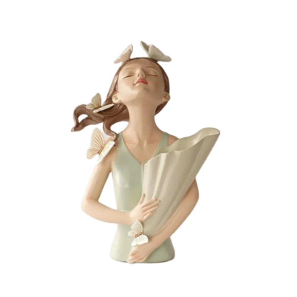 30cm Butterfly and Girl Vase Handmade Modern Art Figurines