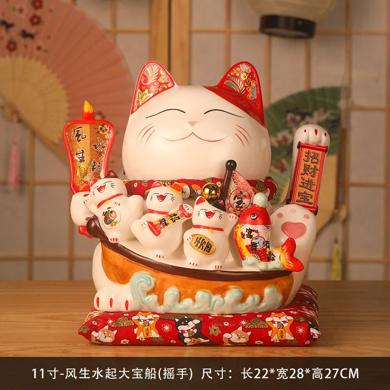 11 Inch Ceramic Beckoning Cat Waving Hand