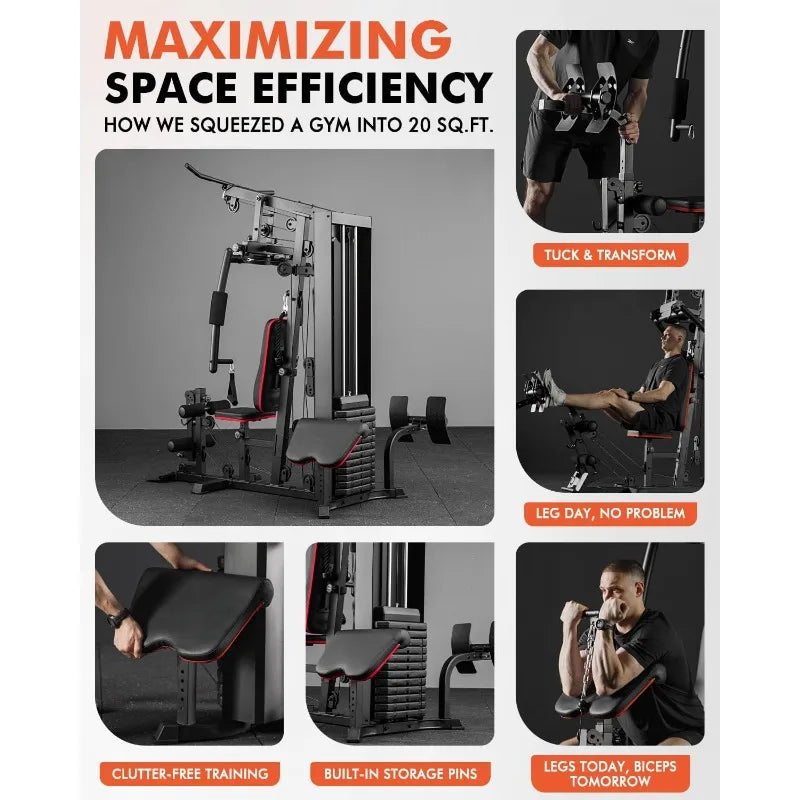 Workout Station with 150LBS Weight Stack, Home Gym