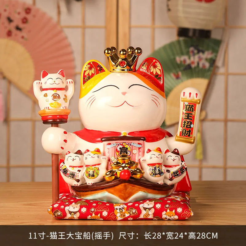 11 Inch Ceramic Beckoning Cat Waving Hand