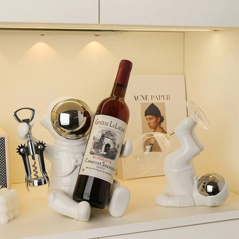 Nordic Ceramic Astronaut Wine Rack, Handmade, Wine Holder