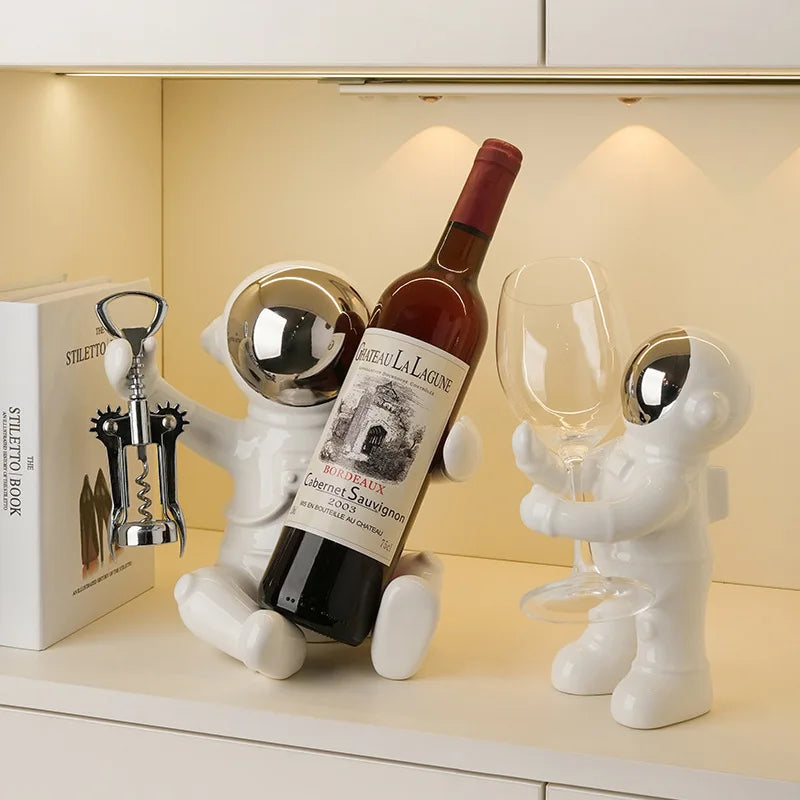 Nordic Ceramic Astronaut Wine Rack, Handmade, Wine Holder
