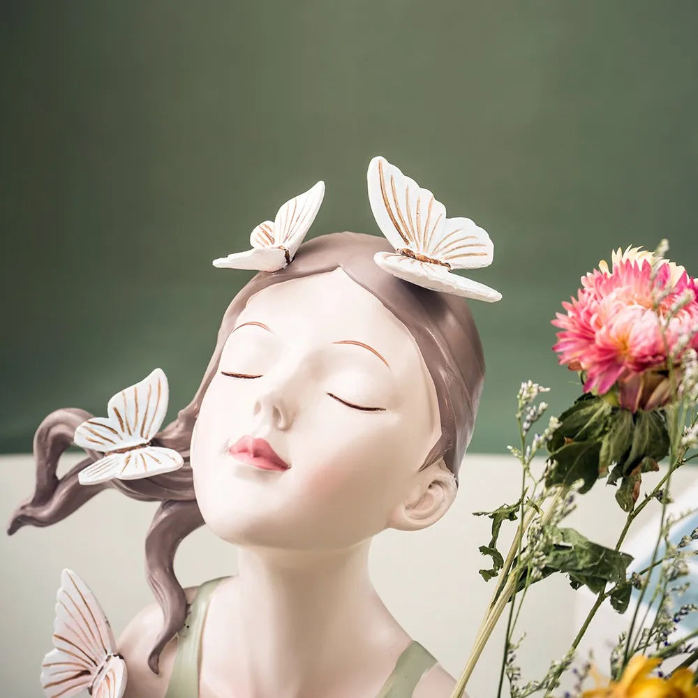 30cm Butterfly and Girl Vase Handmade Modern Art Figurines