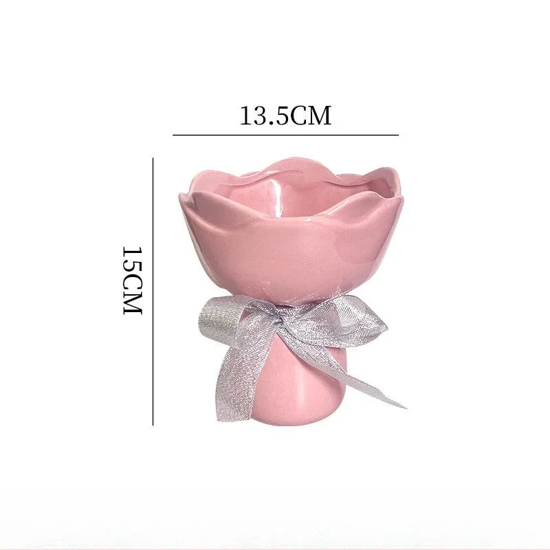 Ceramic Vase Rose Flower Shaped Vase Desk