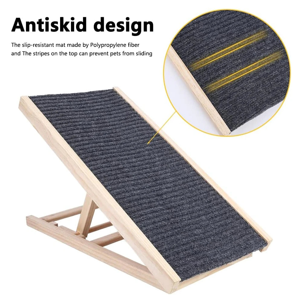 Pet Dog Ramp Wooden Portable Folding Pet Ramp for Dogs and Cats 27.5" Long Adjustable from 12” to 16” Up to 110Lbs Dog Ramps