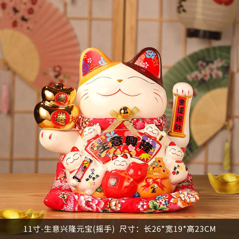 11 Inch Ceramic Beckoning Cat Waving Hand