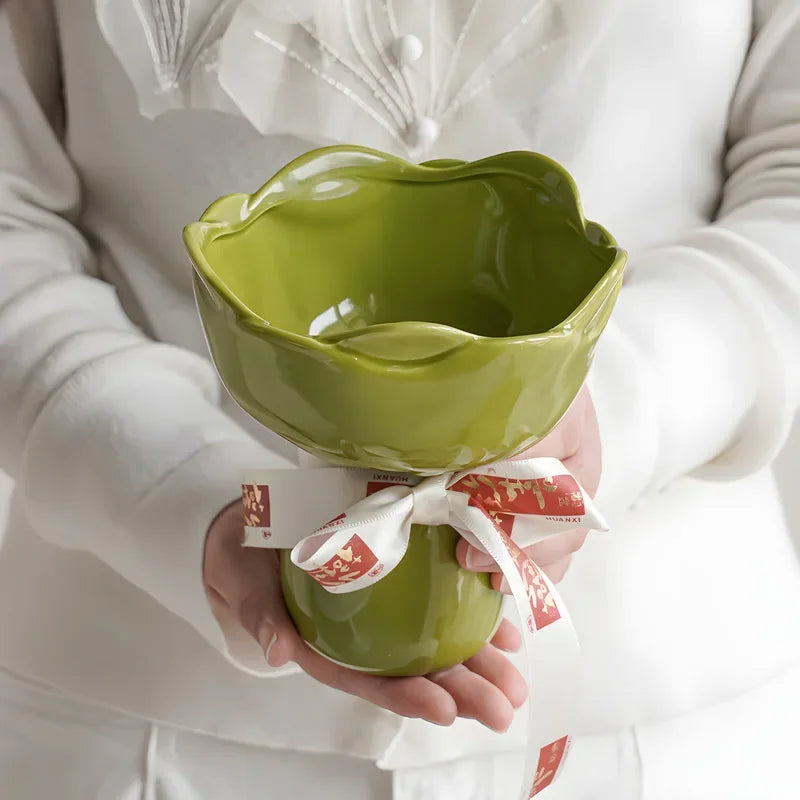 Ceramic Vase Rose Flower Shaped Vase Desk