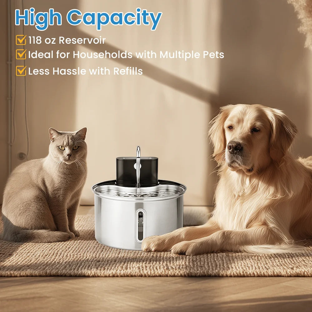 3.5L Stainless Steel Pet Sensor Water Fountain Wireless