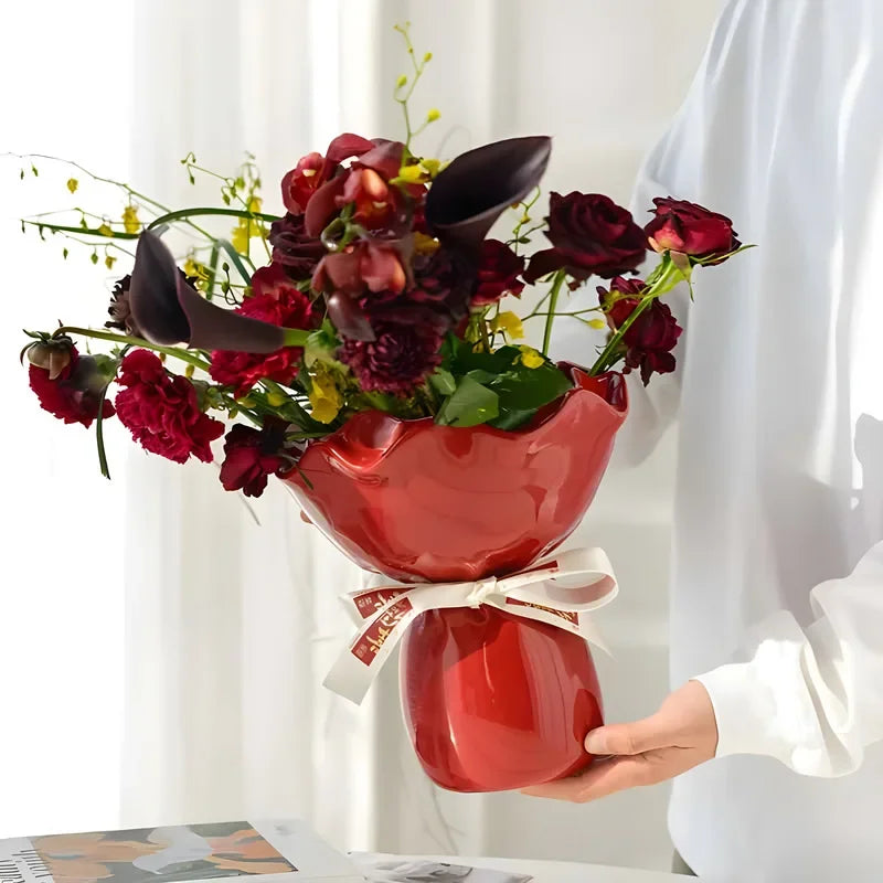 Ceramic Vase Rose Flower Shaped Vase Desk