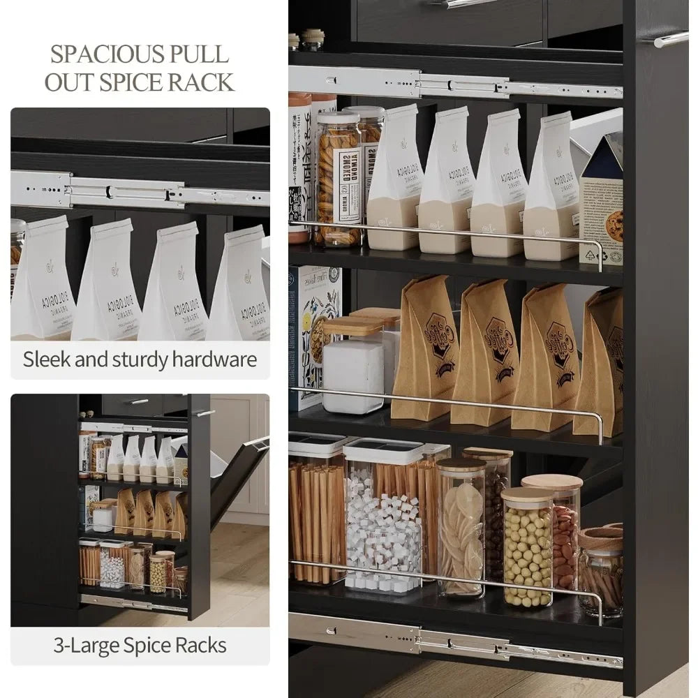 Trash Can Storage, 52" Kitchen Rolling Island with Marble Countertop