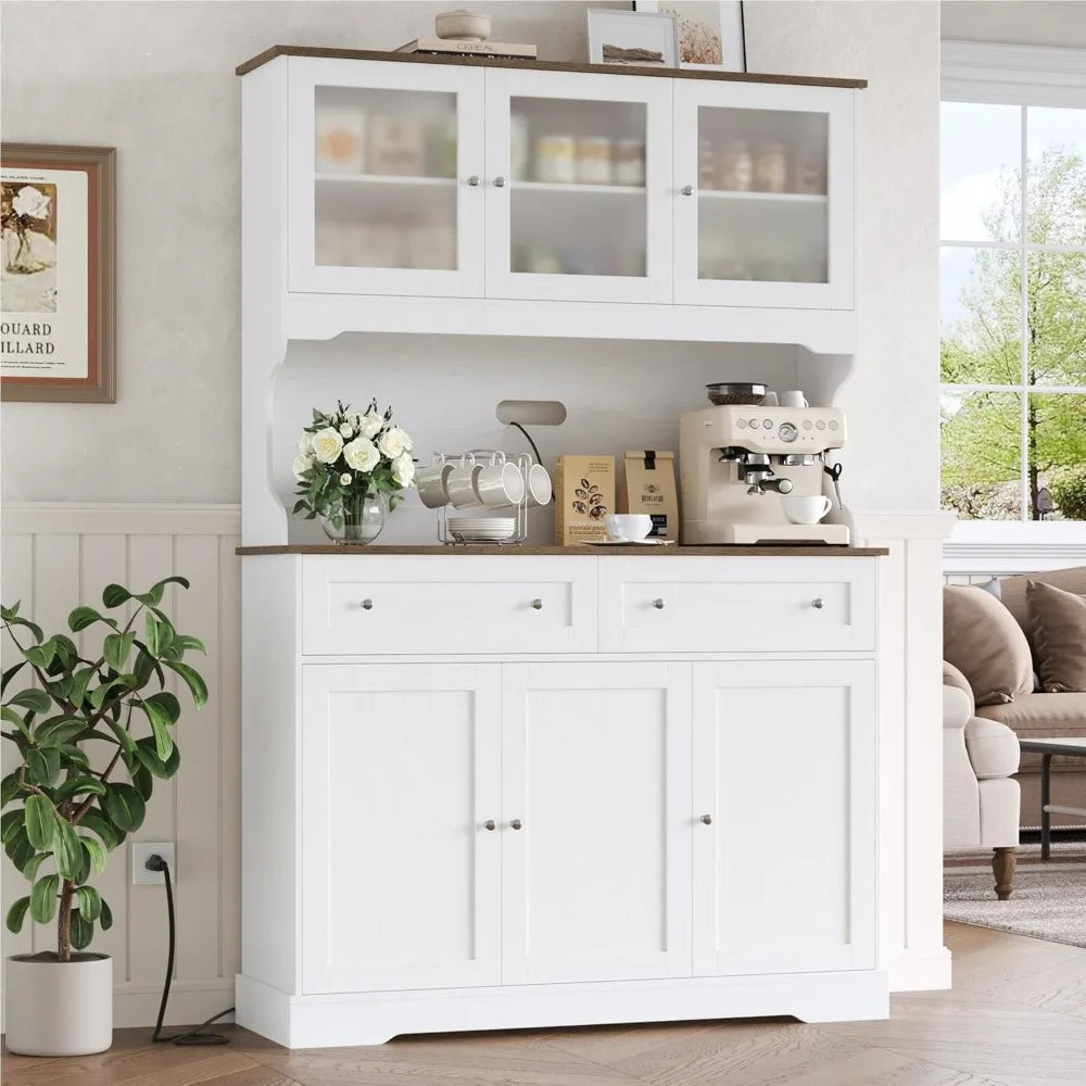 71.9"Kitchen Pantry Cabinet, W/Outlets, Farmhouse Kitchen Pantry