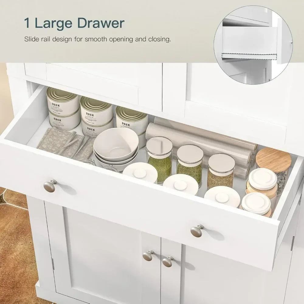 72” Kitchen Pantry Cabinet, Cupboard with 6 Hanging Shelves, Tall Storage Cabinet with 4 Doors and 1 Drawer, Kitchen Cabinet