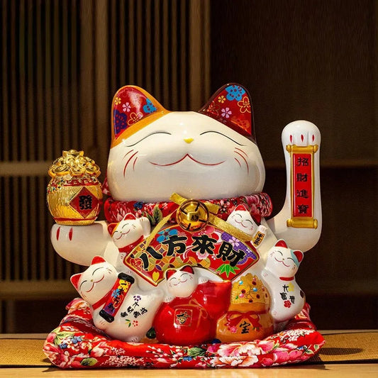 8 Inch Electric Ceramic Shaking Hands Lucky Cat Ornaments