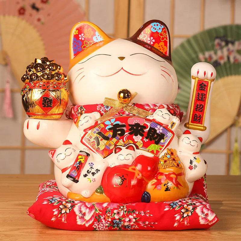 11 Inch Ceramic Beckoning Cat Waving Hand