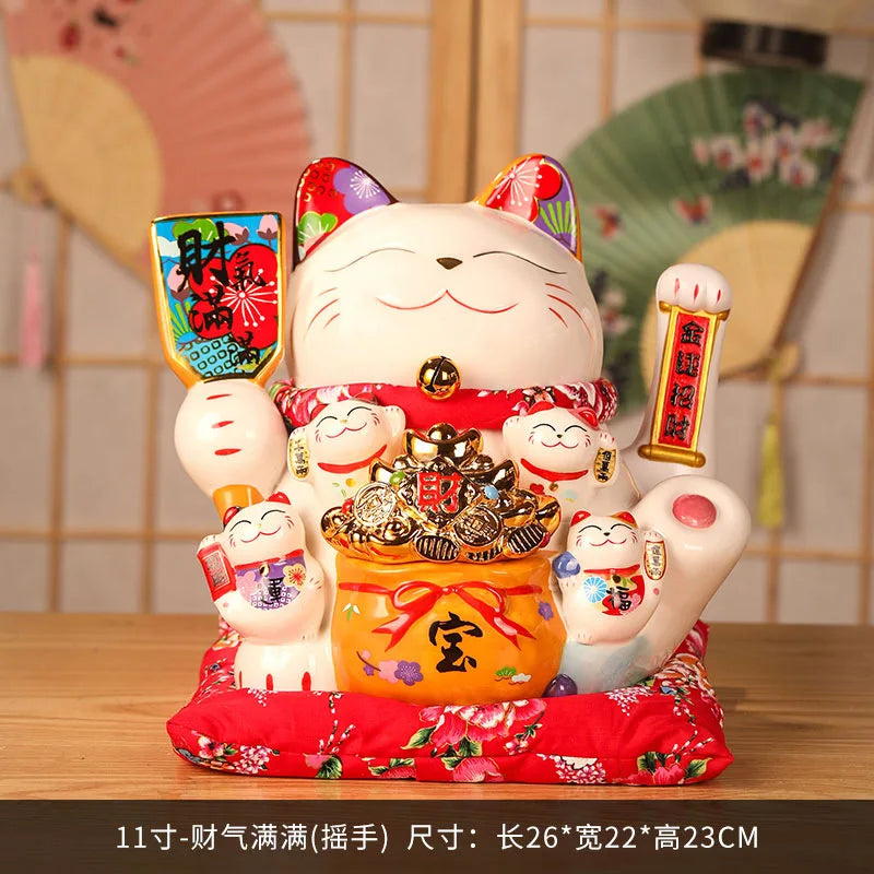 11 Inch Ceramic Beckoning Cat Waving Hand