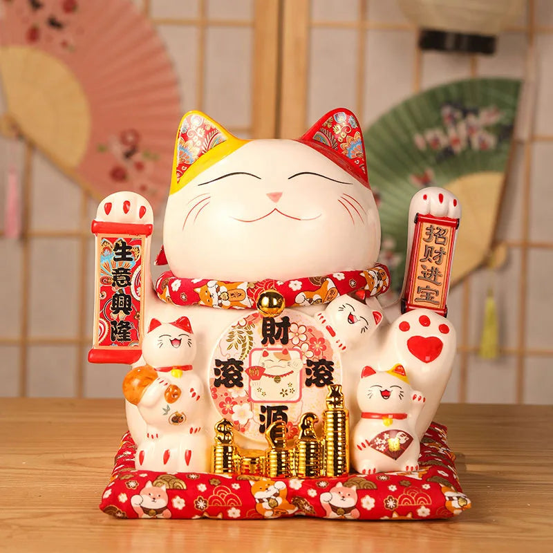 11 Inch Ceramic Beckoning Cat Waving Hand