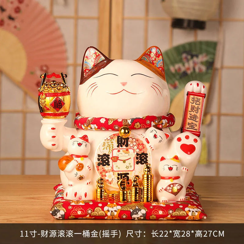 11 Inch Ceramic Beckoning Cat Waving Hand