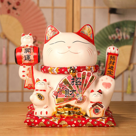 11 Inch Ceramic Beckoning Cat Waving Hand