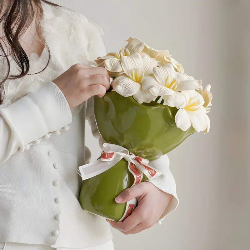 Ceramic Vase Rose Flower Shaped Vase Desk