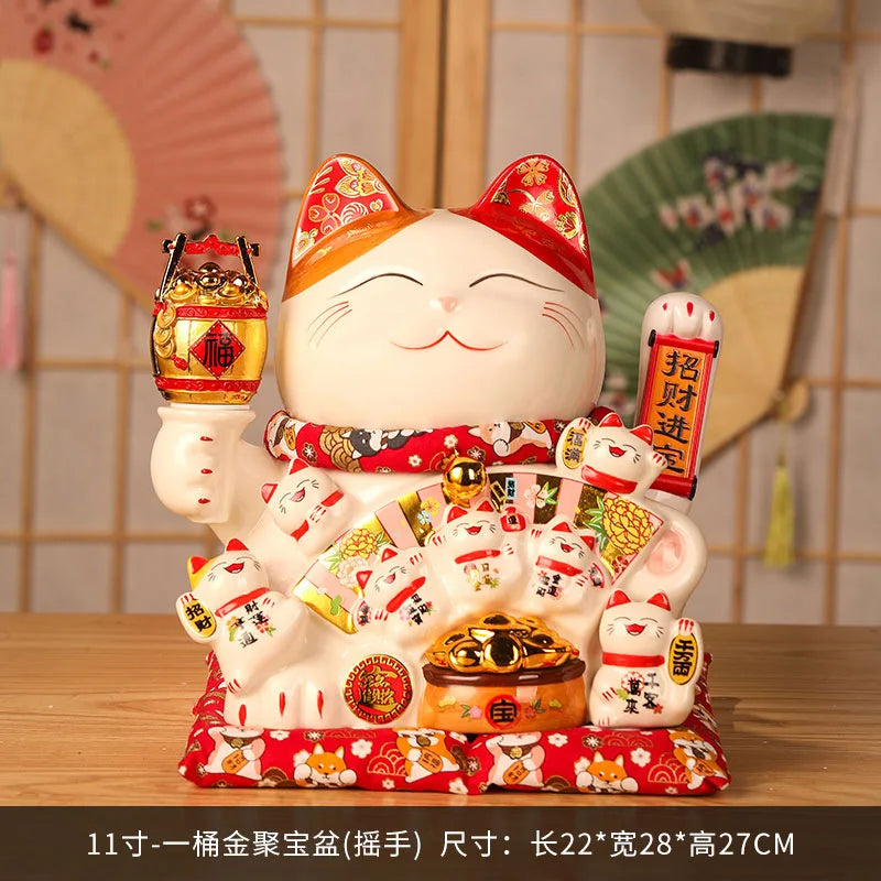 11 Inch Ceramic Beckoning Cat Waving Hand