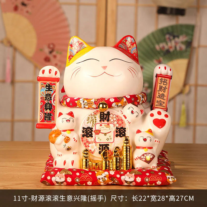 11 Inch Ceramic Beckoning Cat Waving Hand