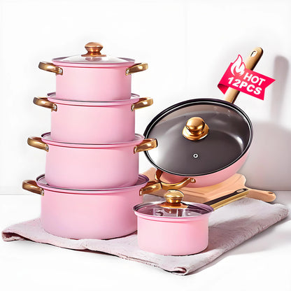 Red Cookware , 12-Piece Stainless Steel, Non-Stick,