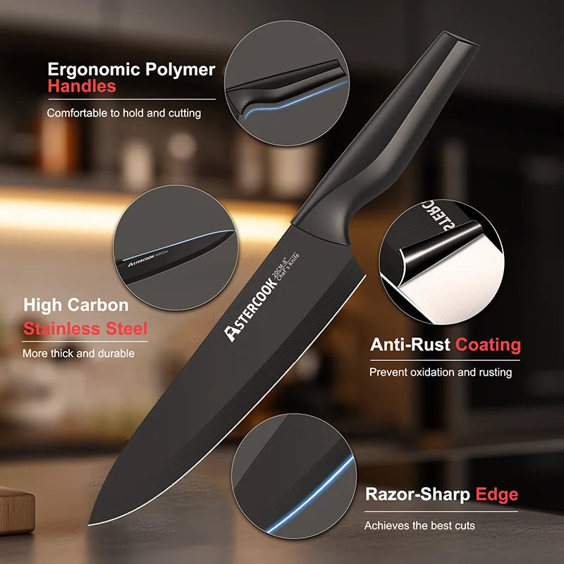 Astercook 15 Pieces German Stainless Steel Knife Block