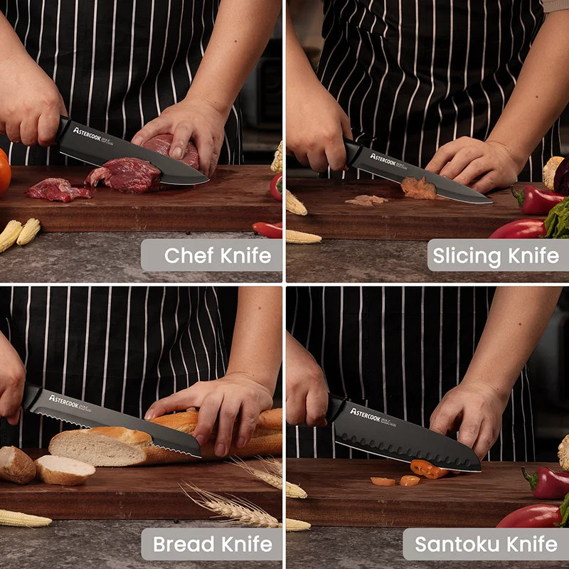 Astercook 15 Pieces German Stainless Steel Knife Block