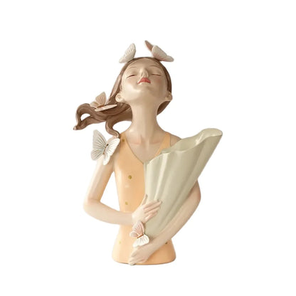 30cm Butterfly and Girl Vase Handmade Modern Art Figurines