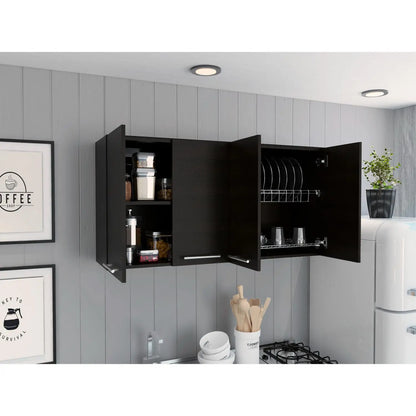 120 Wall Cabinet, Four Doors, Two Cabinets, Two Shelves Black