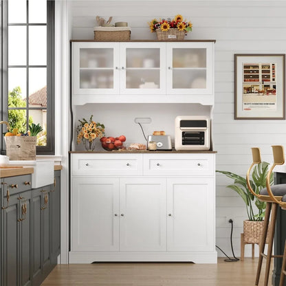 71.9"Kitchen Pantry Cabinet, W/Outlets, Farmhouse Kitchen Pantry