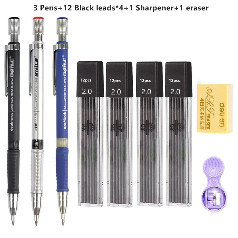 2.0 mm Mechanical Pencils Set 2B Automatic Student Pencils