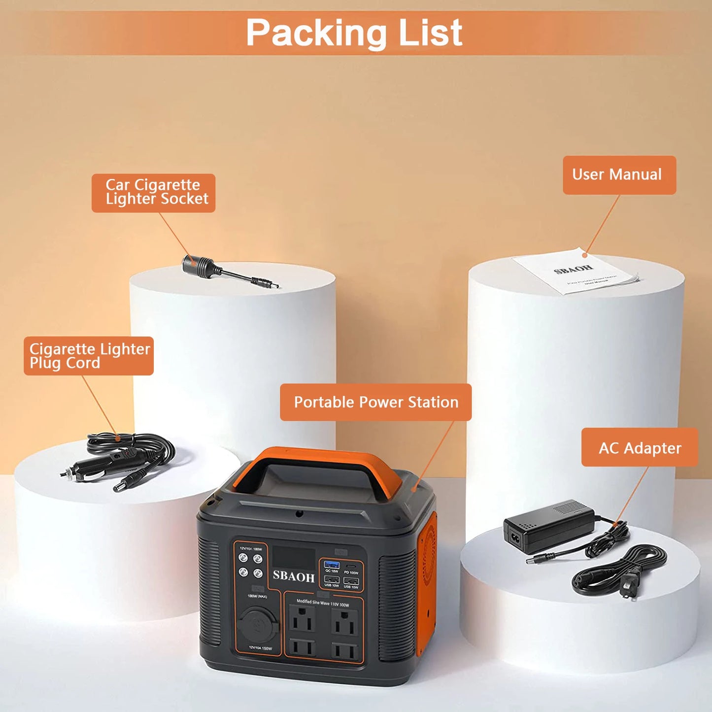 Portable Power Station, 300W 296Wh Solar Generator Lithium Battery B