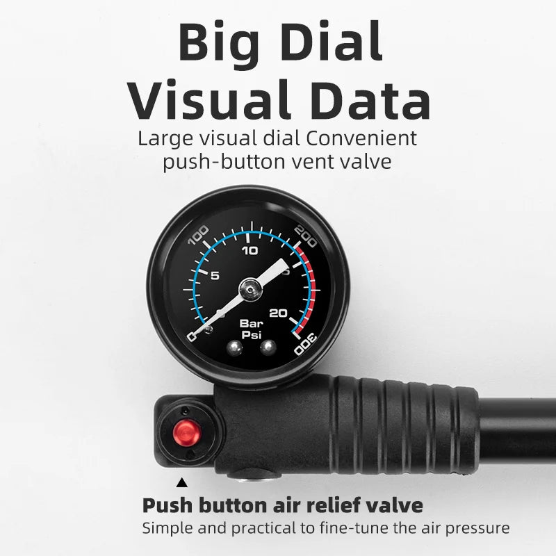 Rockbros Bike Air Pump Portable High-pressure Fork Pump Gauge Fork Rear Suspension Shock Absorber MTB Road Bicycle Accessories