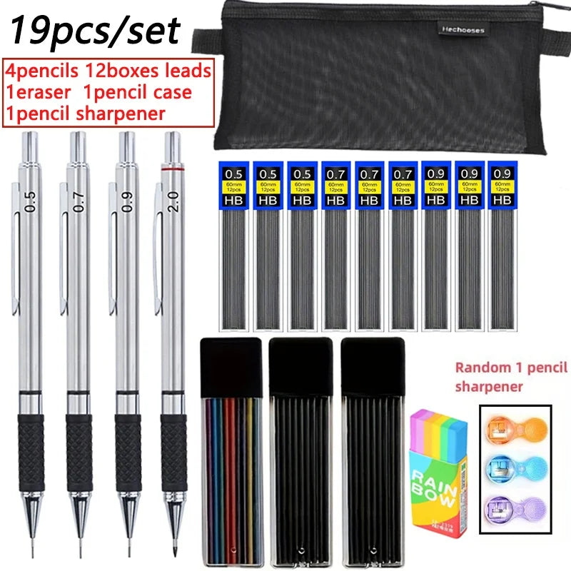 Anti Slip Soft Set Grip Handle Metal Mechanical Pencil 0.5/0.7/0.9/2.0mm Activity Automatic Pencil Drawing Sketching Writing