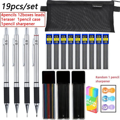 Anti Slip Soft Set Grip Handle Metal Mechanical Pencil 0.5/0.7/0.9/2.0mm Activity Automatic Pencil Drawing Sketching Writing