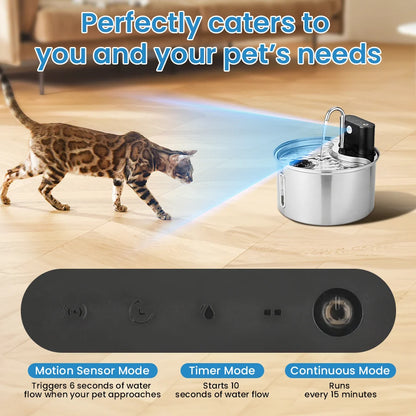 3.5L Stainless Steel Pet Sensor Water Fountain Wireless
