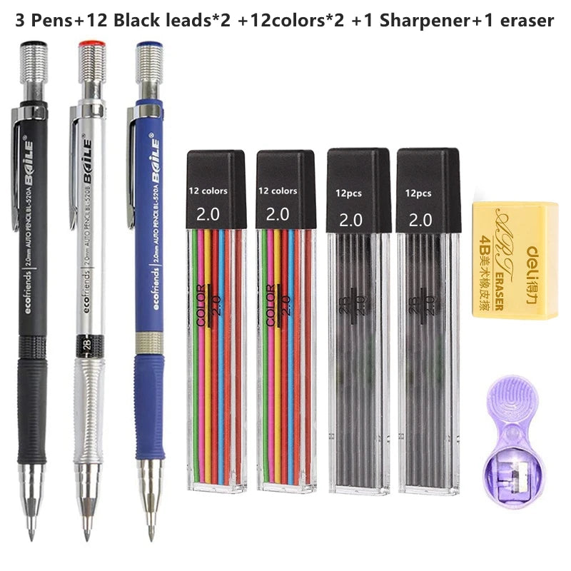 2.0 mm Mechanical Pencils Set 2B Automatic Student Pencils