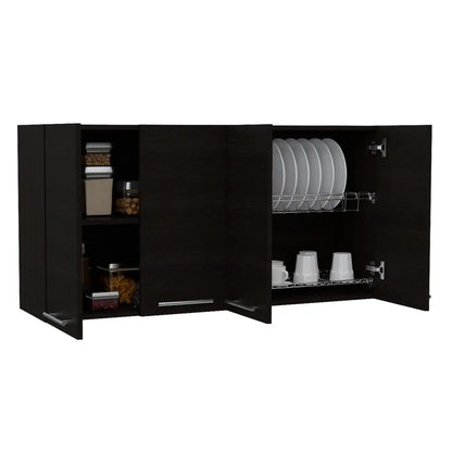 120 Wall Cabinet, Four Doors, Two Cabinets, Two Shelves Black